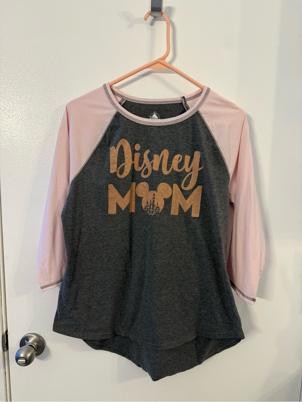 Disney Pink & Charcoal Raglan "Disney Mom" Long Sleeve Tee